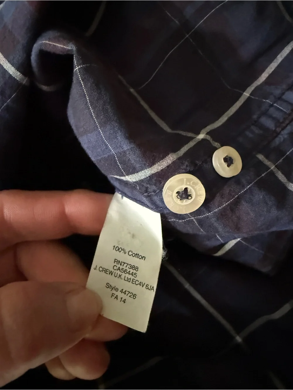 J. Crew Navy and Purpulish Plaid Button-Down size L excellent condition!